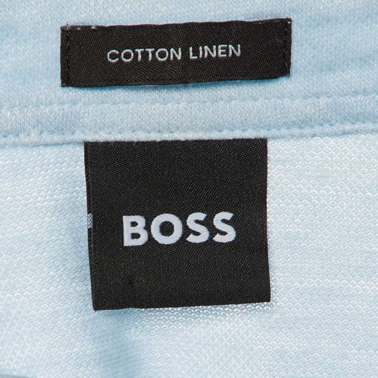 Pre Owned Boss by Hugo Boss Blue Linen & Cotton Press 56 Polo T-Shirt L