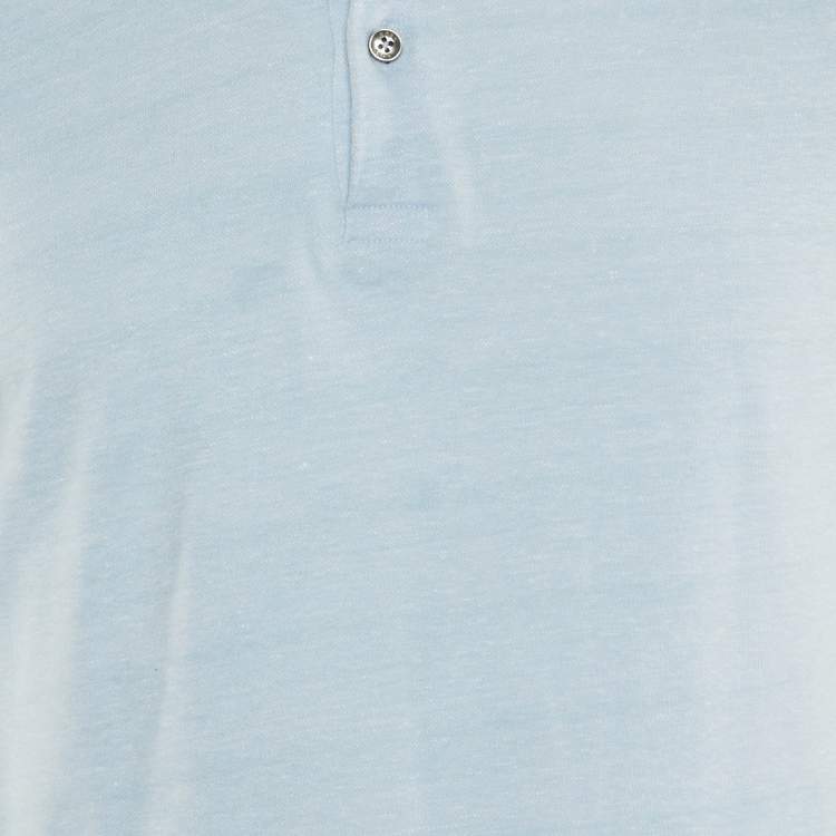 Pre Owned Boss by Hugo Boss Blue Linen & Cotton Press 56 Polo T-Shirt L