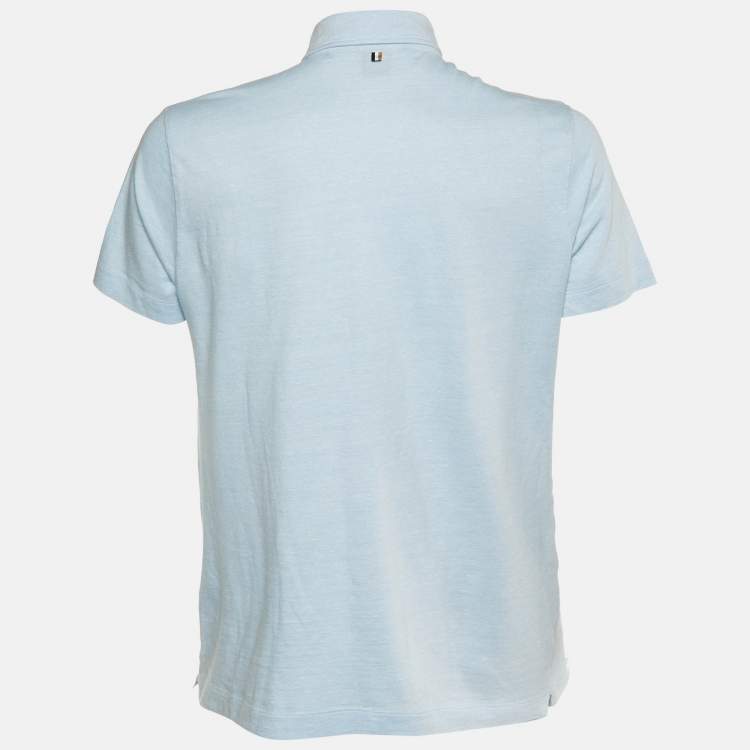 Pre Owned Boss by Hugo Boss Blue Linen & Cotton Press 56 Polo T-Shirt L