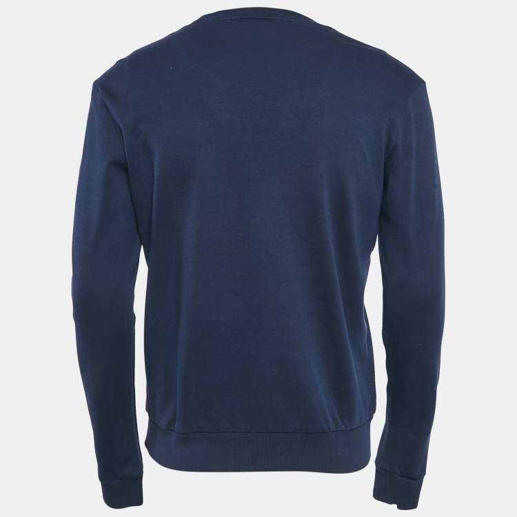 Pre Owned Hugo Boss Blue Logo Print Cotton Crewneck Sweatshirt M
