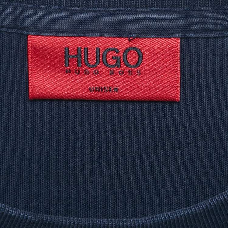 Pre Owned Hugo Boss Blue Logo Print Cotton Crewneck Sweatshirt M