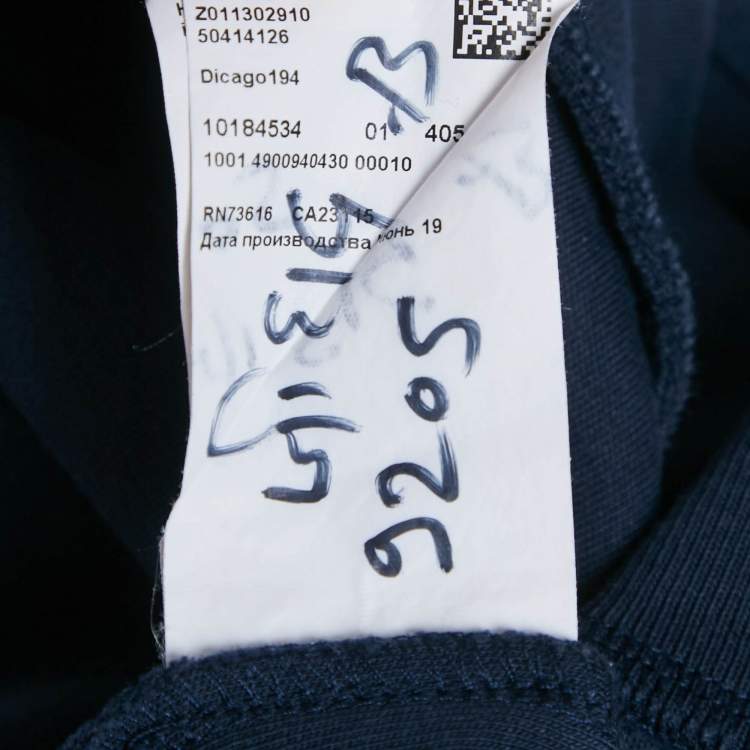 Pre Owned Hugo Boss Blue Logo Print Cotton Crewneck Sweatshirt M