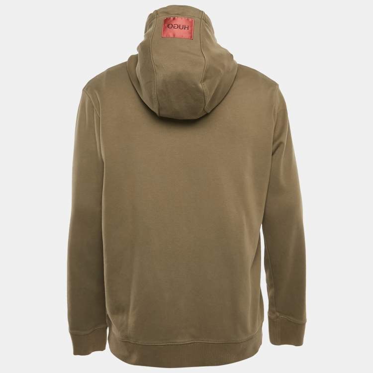 Pre Owned Hugo Boss Unisex Olive Green Cotton Knit Hoodie XL
