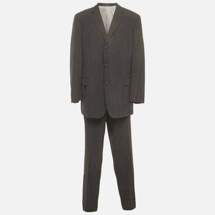 Pre Owned Hugo Boss Black Pinstriped Wool Regular Fit Suit 4XL