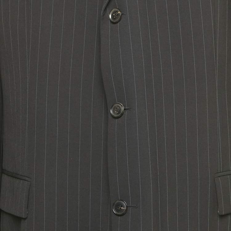 Pre Owned Hugo Boss Black Pinstriped Wool Regular Fit Suit 4XL
