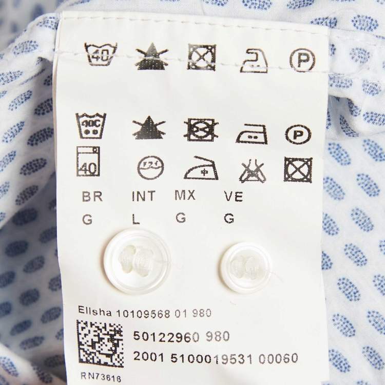 Pre Owned Hugo Boss White/Blue Printed Cotton Slim Line Shirt L