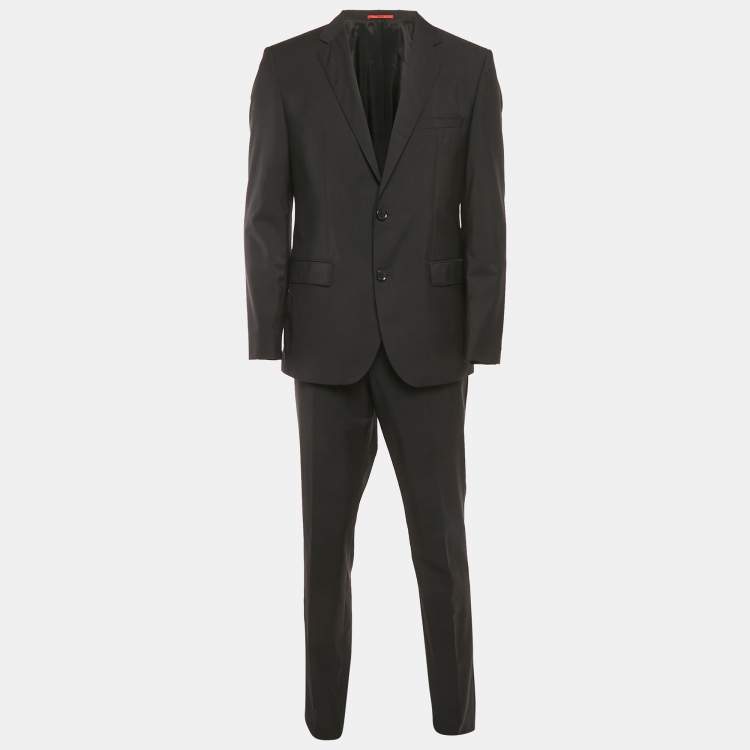 Pre Owned Hugo Boss Black Wool Single Breasted Suit XL