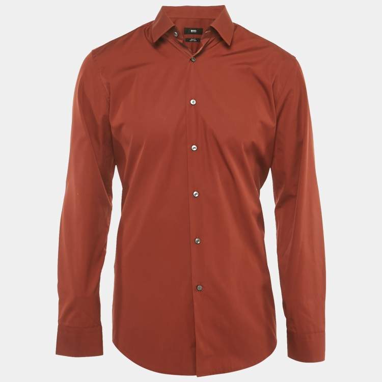 Pre Owned Hugo Boss Brown Cotton Slim Fit Isko Shirt L