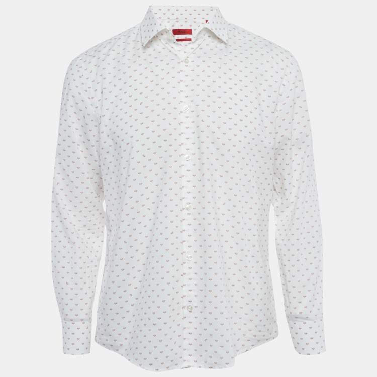 Pre Owned Hugo Boss White Bee Print Cotton Long Sleeve Shirt L