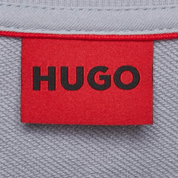 Pre Owned Hugo Boss Grey/Blue Logo Print Cotton Long Sleeve Sweatshirt L