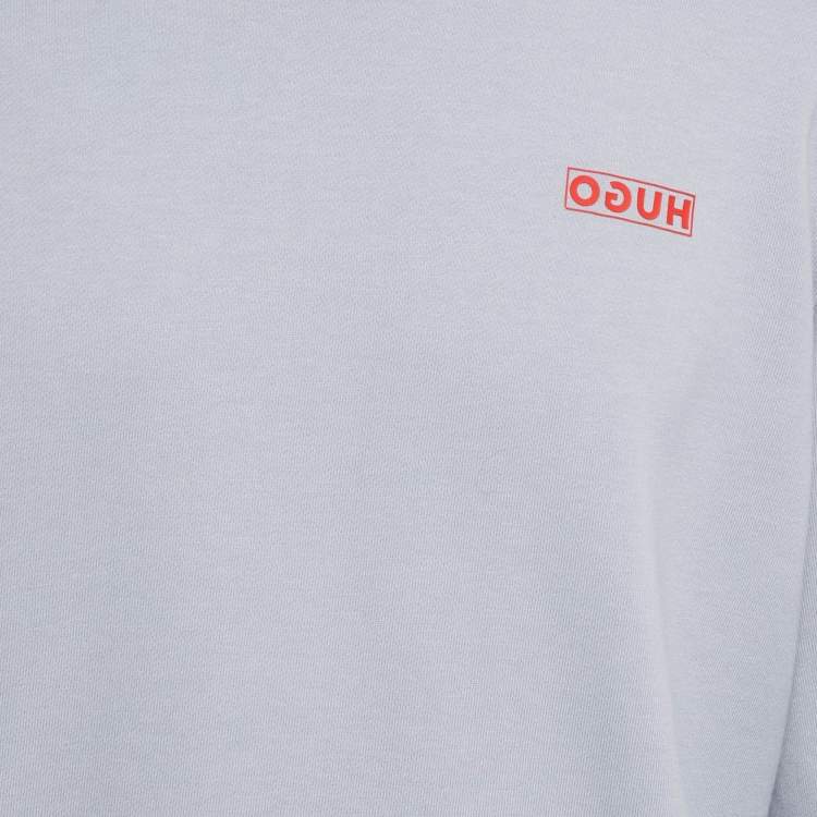 Pre Owned Hugo Boss Grey/Blue Logo Print Cotton Long Sleeve Sweatshirt L