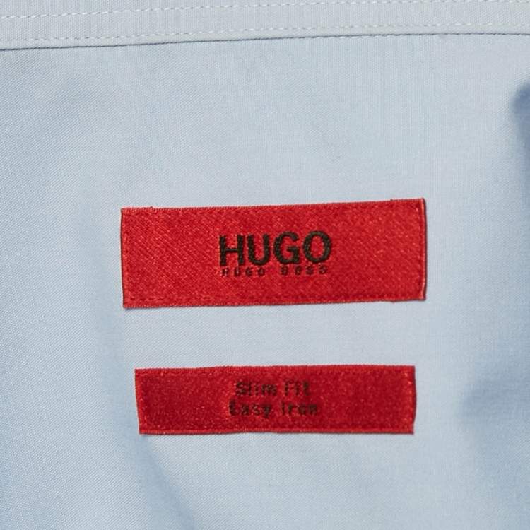 Pre Owned Hugo Boss Blue Cotton Full Sleeve Slim Fit Shirt M