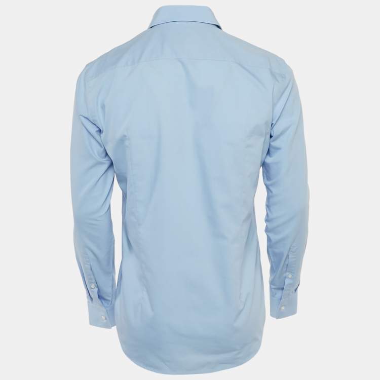 Pre Owned Hugo Boss Blue Cotton Full Sleeve Slim Fit Shirt M