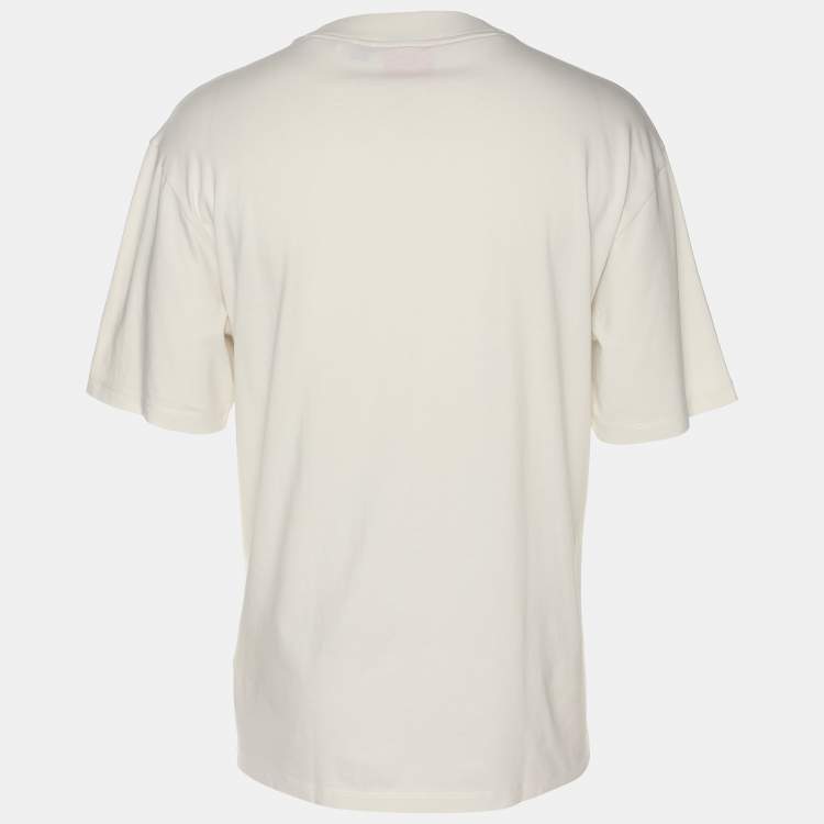 Pre Owned Hugo Boss Cream Jersey Logo Embroidered T-Shirt L