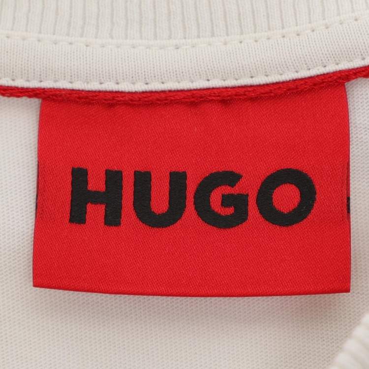 Pre Owned Hugo Boss Cream Jersey Logo Embroidered T-Shirt L