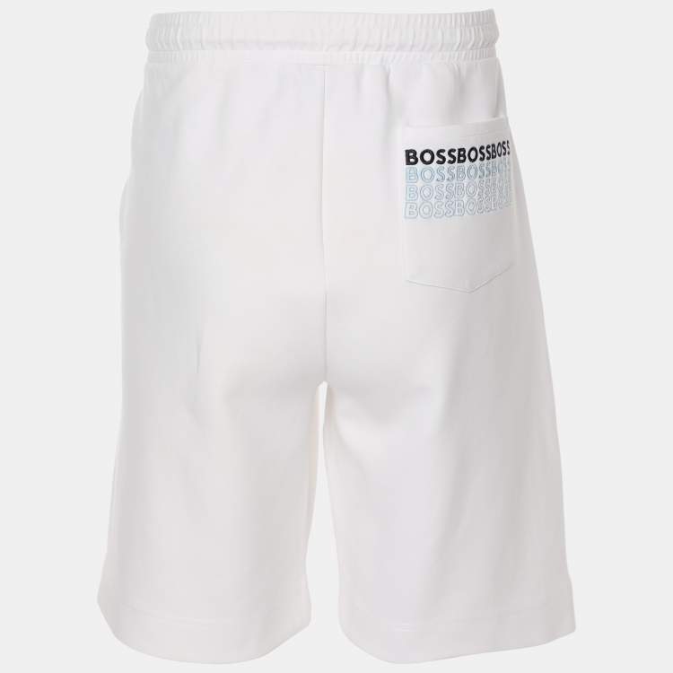 Pre Owned Hugo Boss White Jersey Logo Embroidered Drawstring Shorts XL
