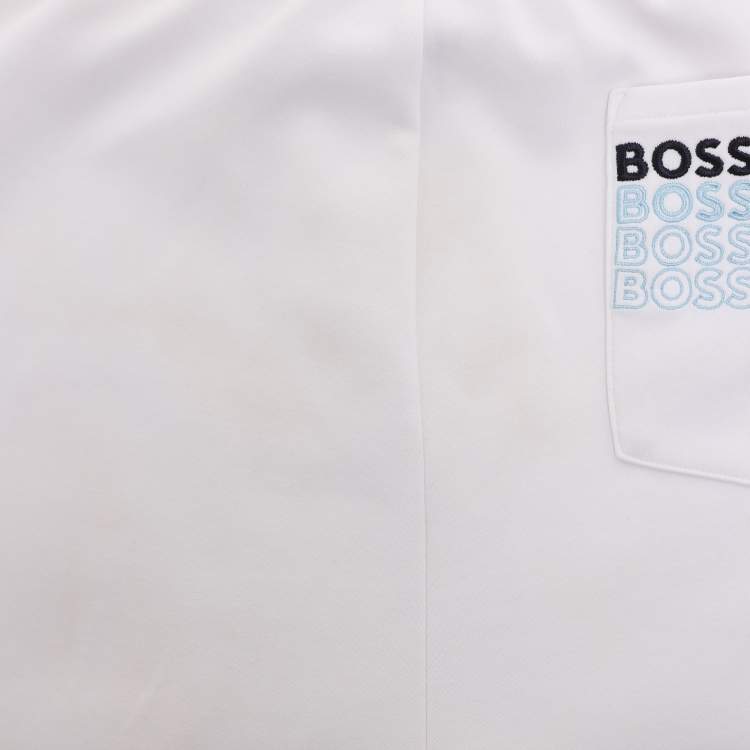 Pre Owned Hugo Boss White Jersey Logo Embroidered Drawstring Shorts XL