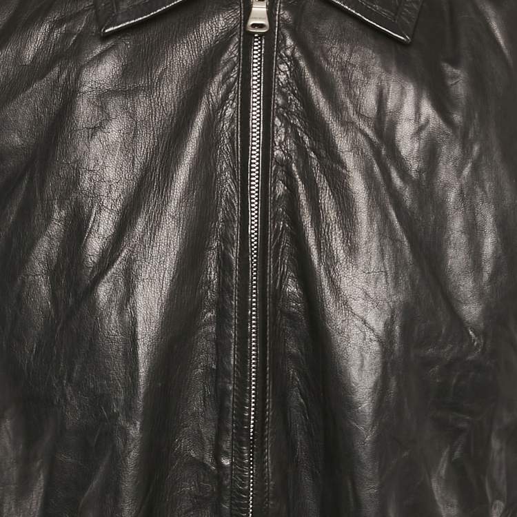 Pre Owned Boss by Hugo Boss Black Leather Zip-Up Jacket XL