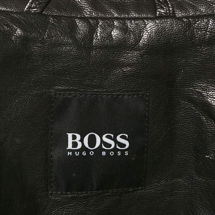 Pre Owned Boss by Hugo Boss Black Leather Zip-Up Jacket XL