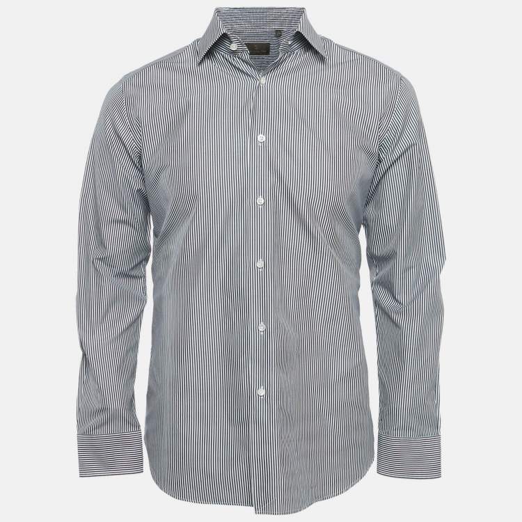 Pre Owned Boss Selection Hugo Boss Grey Striped Slim Fit Cotton Shirt M