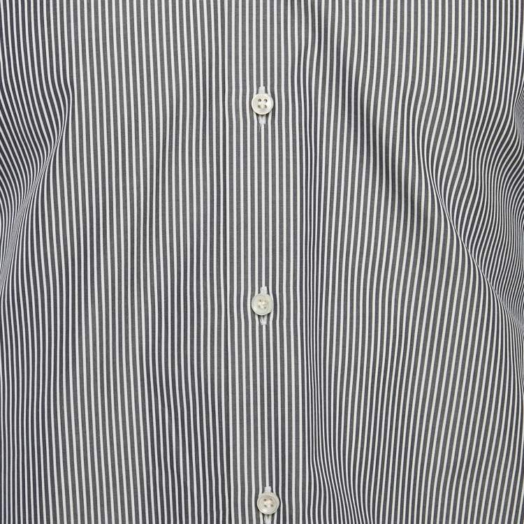 Pre Owned Boss Selection Hugo Boss Grey Striped Slim Fit Cotton Shirt M