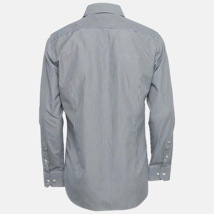 Pre Owned Boss Selection Hugo Boss Grey Striped Slim Fit Cotton Shirt M