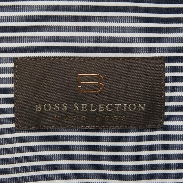 Pre Owned Boss Selection Hugo Boss Grey Striped Slim Fit Cotton Shirt M