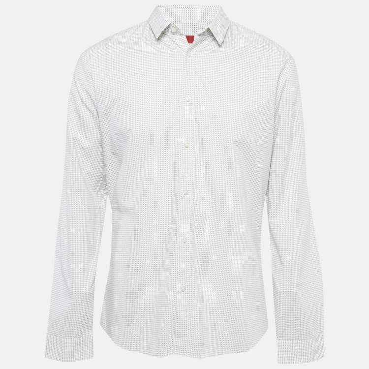 Pre Owned Hugo Boss Red Label White Textured Extra Slim Fit Shirt XL