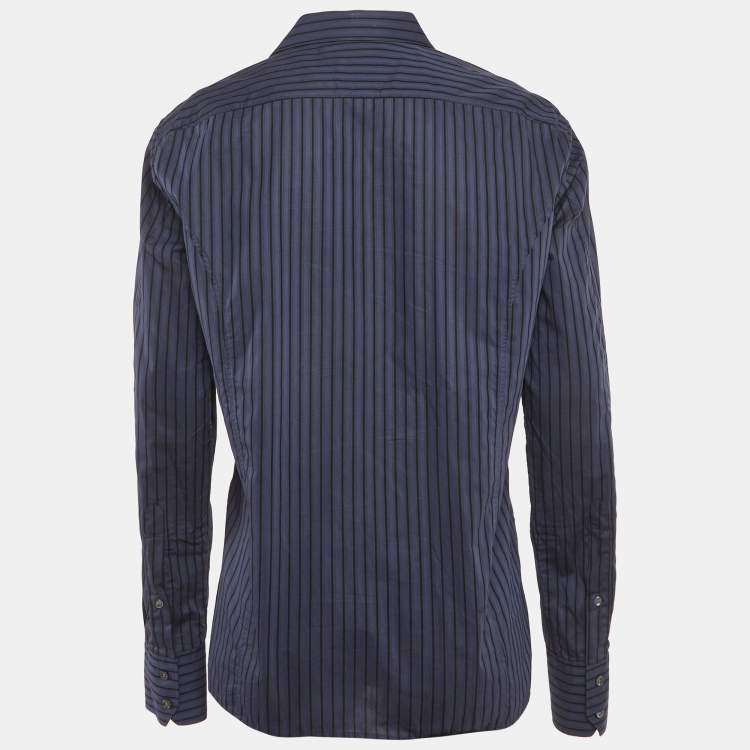 Pre Owned Hugo Boss Grey Striped Cotton Short Length Shirt L