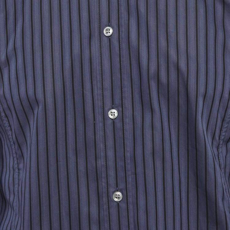 Pre Owned Hugo Boss Grey Striped Cotton Short Length Shirt L