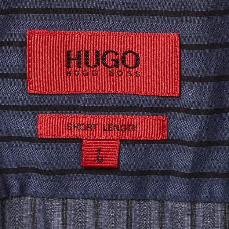 Pre Owned Hugo Boss Grey Striped Cotton Short Length Shirt L