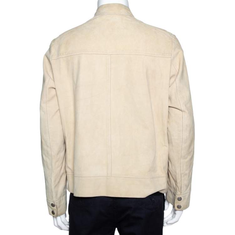 Pre Owned Boss By Hugo Boss Beige Suede Zip Front Calen Jacket XL