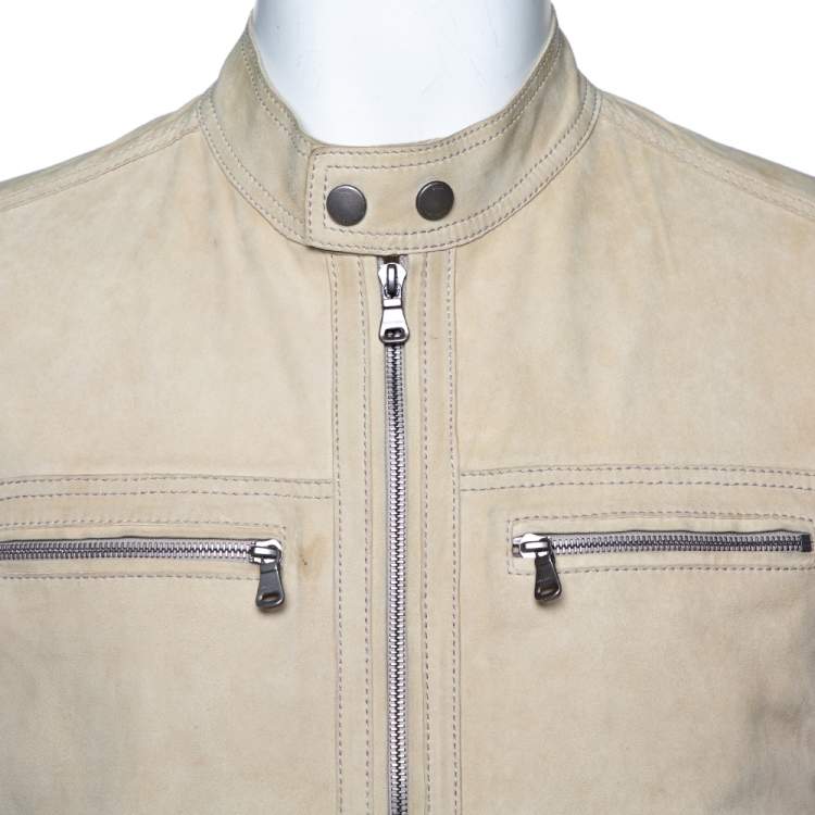 Pre Owned Boss By Hugo Boss Beige Suede Zip Front Calen Jacket XL