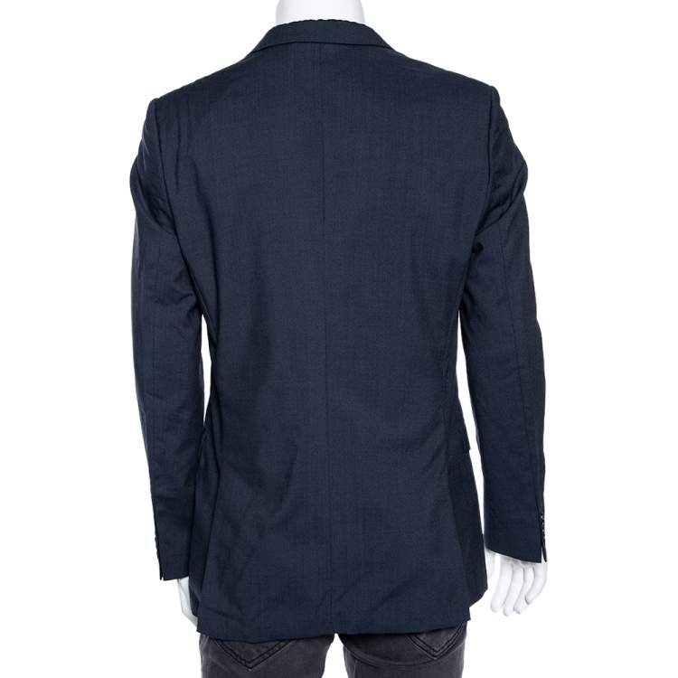 Pre Owned Hugo Boss Blue Wool Contrast Lapel Trim Single Breasted Aderik/Heise Blazer L
