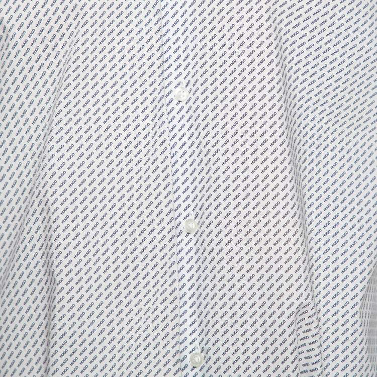 Pre Owned Hugo by Hugo Boss White All Over Logo Printed Cotton Button Front Shirt L