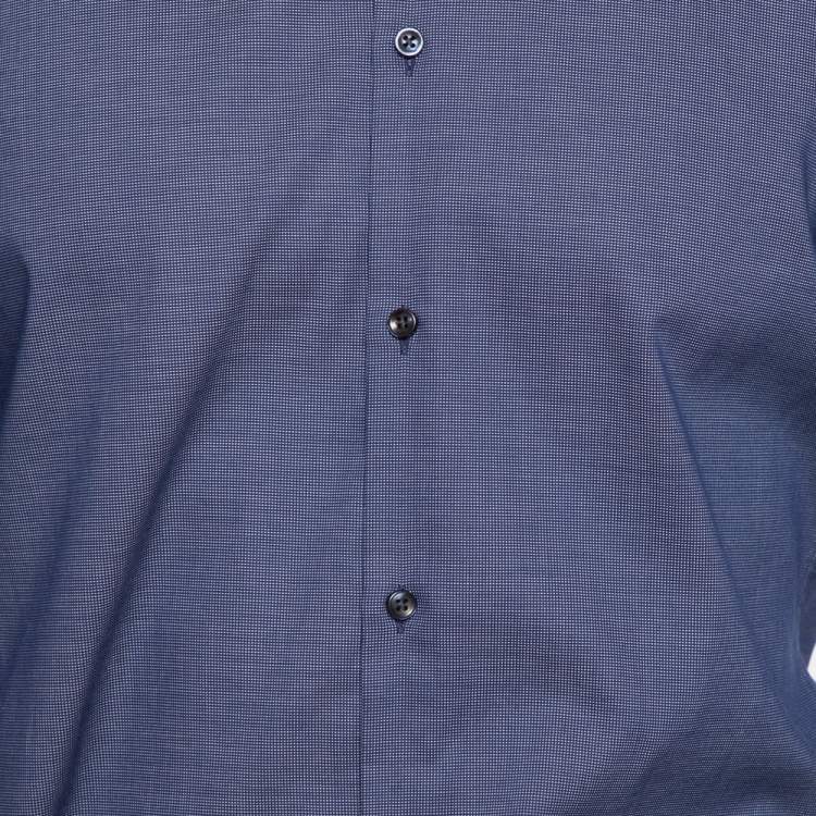 Pre Owned Hugo by Hugo Boss Navy Blue Cotton Slim Fit Shirt M 