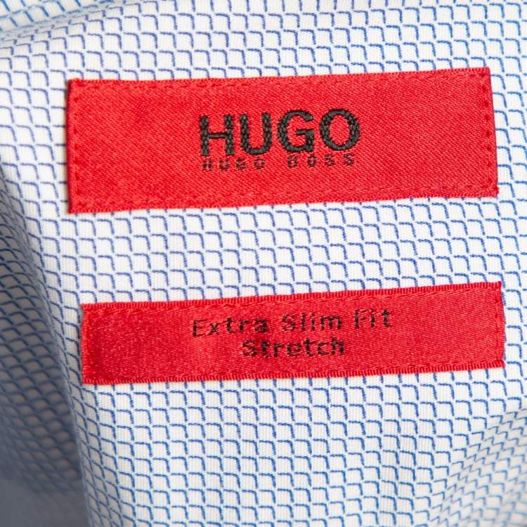 Pre Owned Hugo by Hugo Boss White-Blue Printed Cotton Extra Slim Fit Shirt XXL