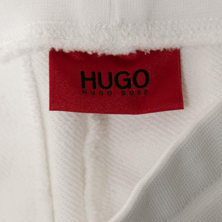 Pre Owned Hugo Boss White Cotton Logo Embroidered Joggers S