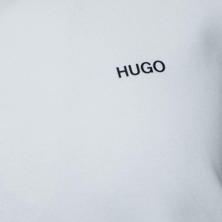 Pre Owned Hugo Boss White Cotton Logo Tape Trimmed Crewneck Sweatshirt M