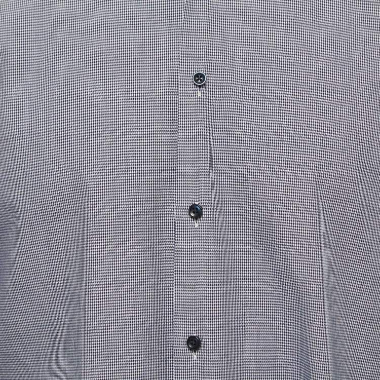 Pre Owned Boss By Hugo Boss Navy Blue Checked Cotton Regular Fit Shirt L