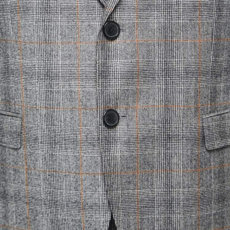 Pre Owned Hugo Boss Grey Check Patterned Wool Suit XL