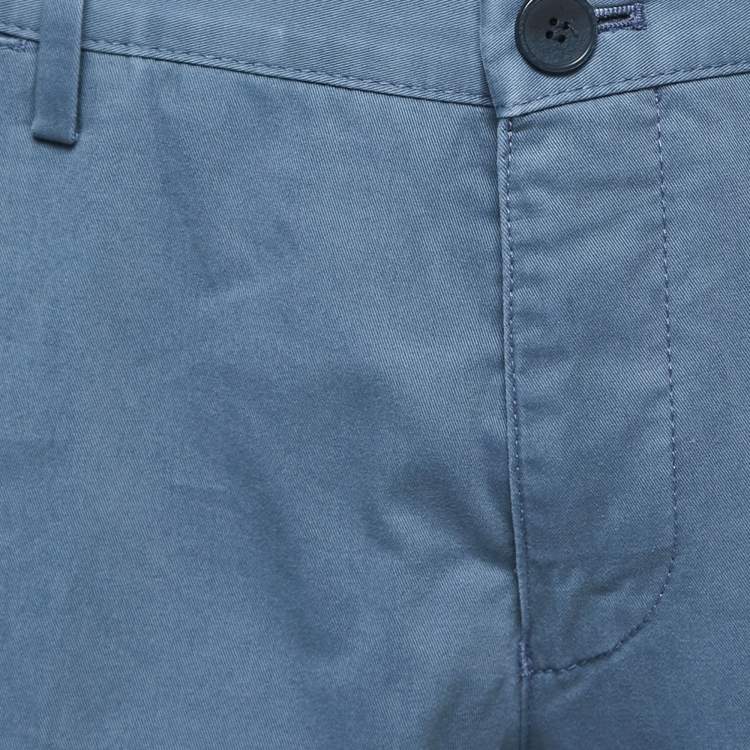 Pre Owned Hugo Boss Slate Blue Cotton Trousers L