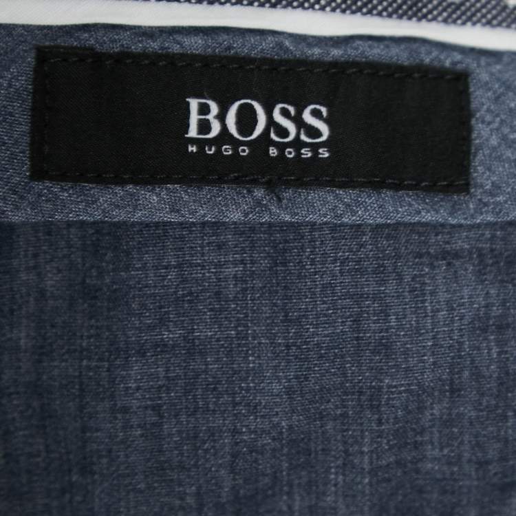 Pre Owned Hugo Boss Slate Blue Cotton Trousers L
