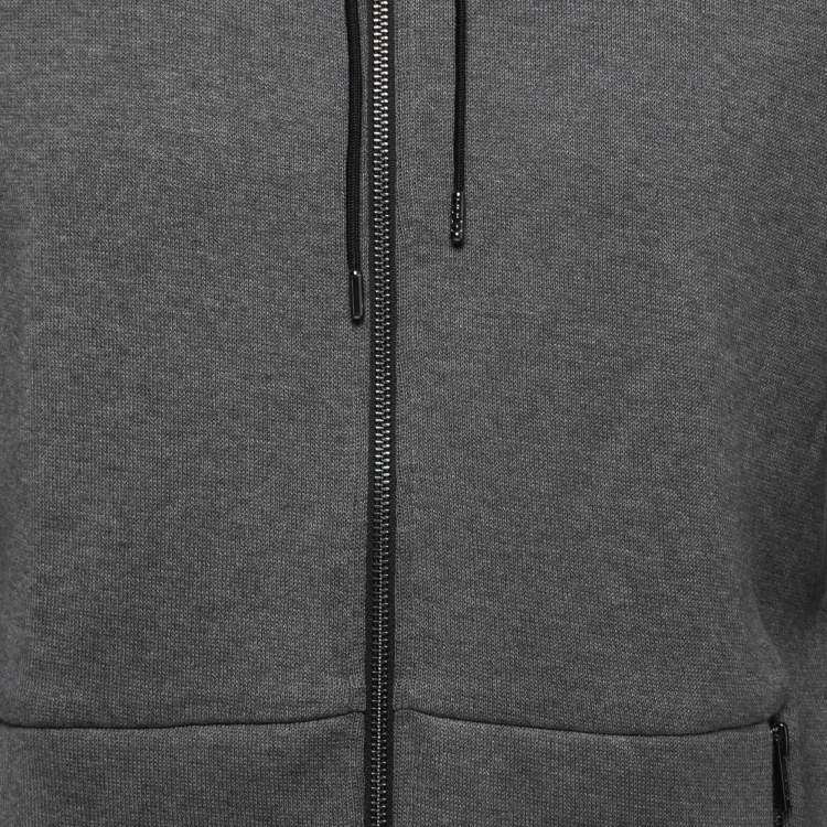 Pre Owned Hugo Boss Grey Cotton Knit Zip Front Hooded Jacket M