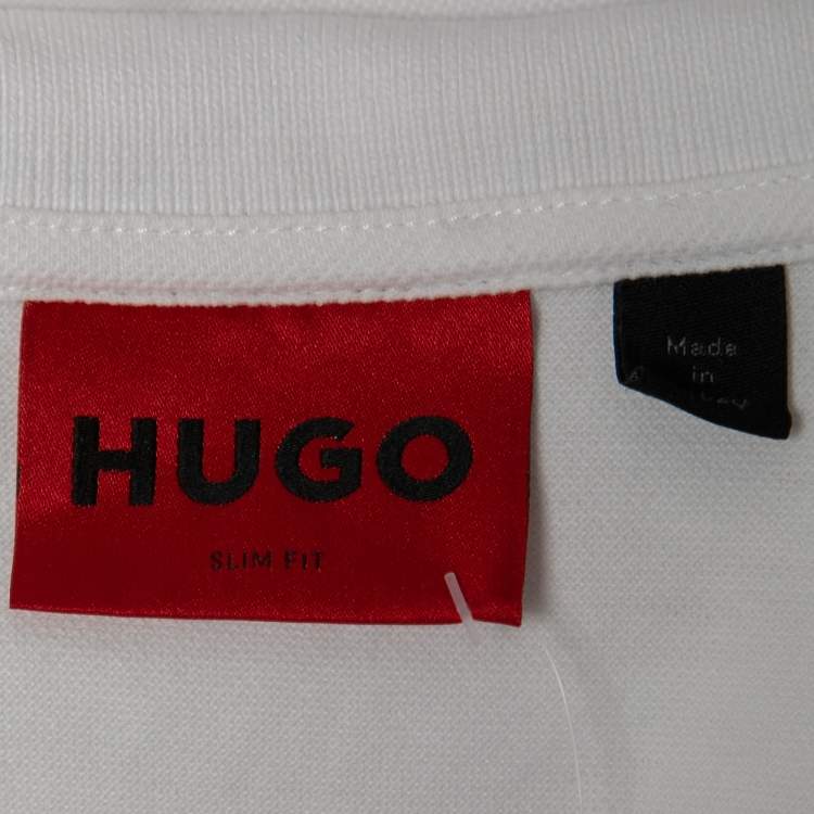 Pre Owned Hugo Boss White Logo Print Cotton Daltorino Polo T-Shirt M