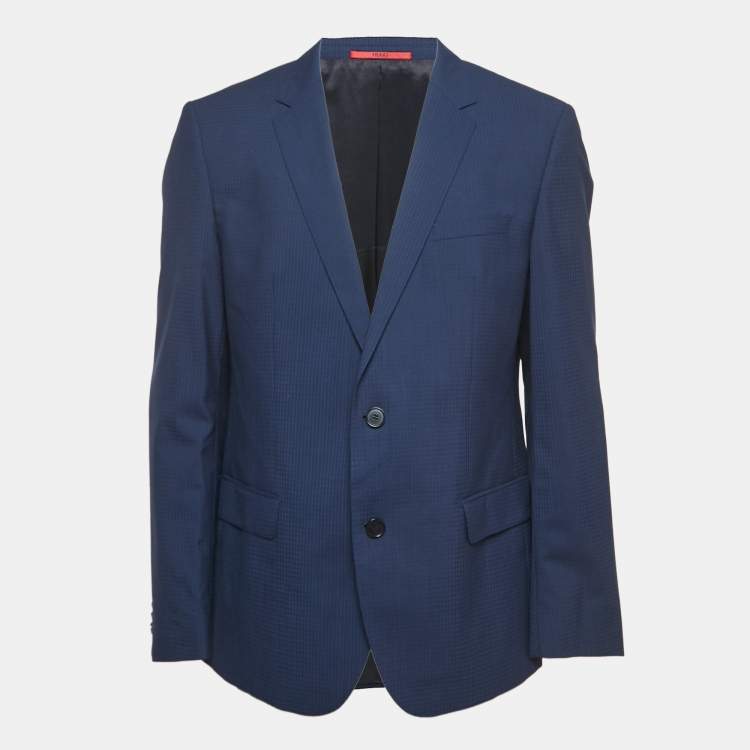 Pre Owned Hugo Boss Navy Blue Checked Wool Tailored Suit XXL