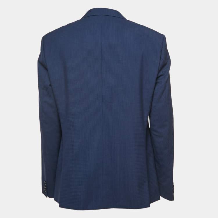 Pre Owned Hugo Boss Navy Blue Checked Wool Tailored Suit XXL