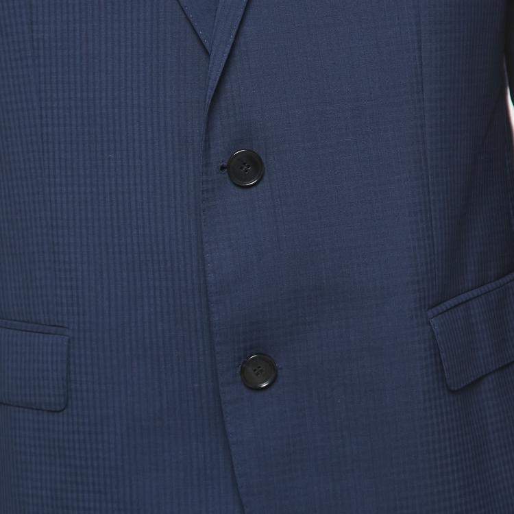 Pre Owned Hugo Boss Navy Blue Checked Wool Tailored Suit XXL