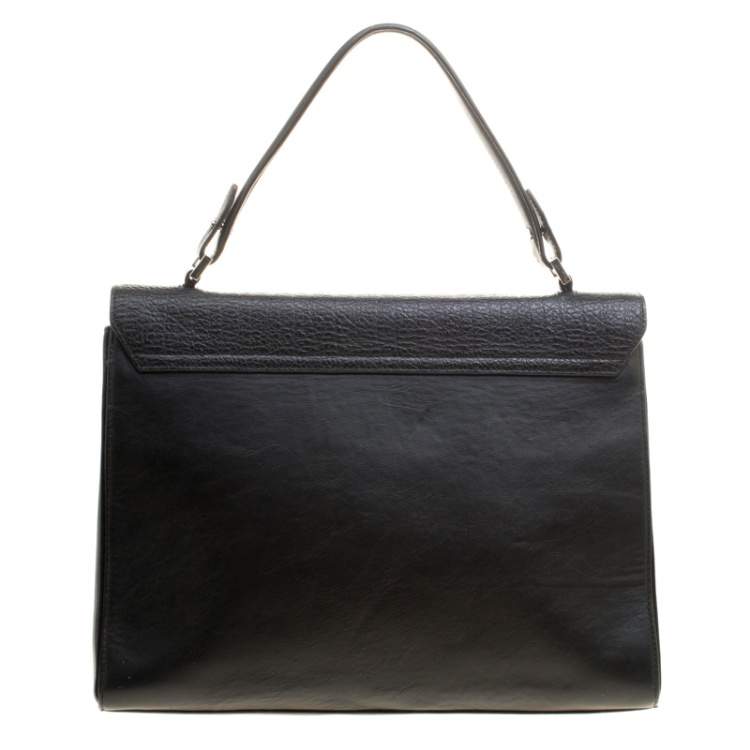 Pre Owned Hugo Boss Black Leather Top Handle Briefcase 