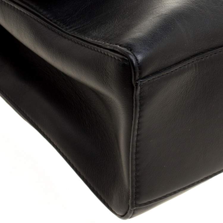 Pre Owned Hugo Boss Black Leather Top Handle Briefcase 